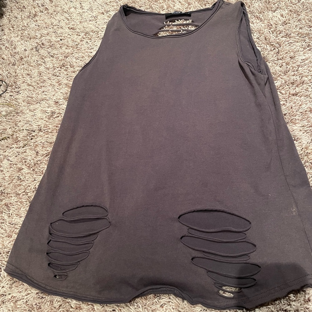 Gray Sleeveless Cut Out Tank Top